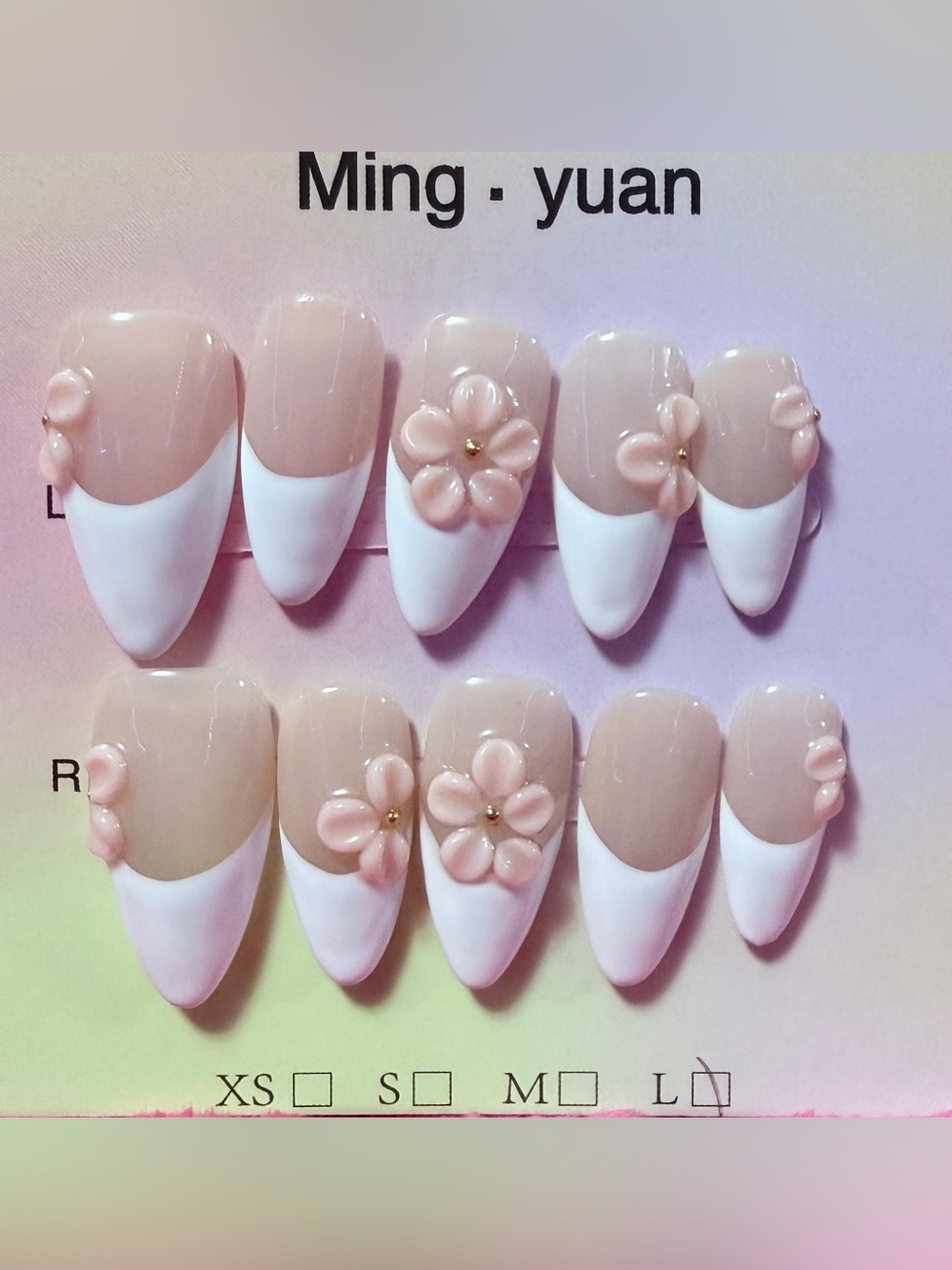 Pink Floral French Tip False Nails